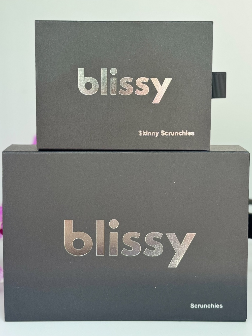 Blissy 100% Mulberry Silk Scrunchies Bundle Black Regular + Skinny Set NEW